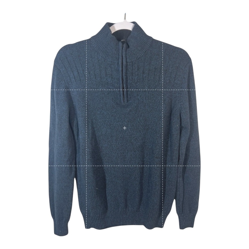 Method Quarter Zip Sweater Mens Small Blue Excellent Ribbed Knit‎ Mock Neck